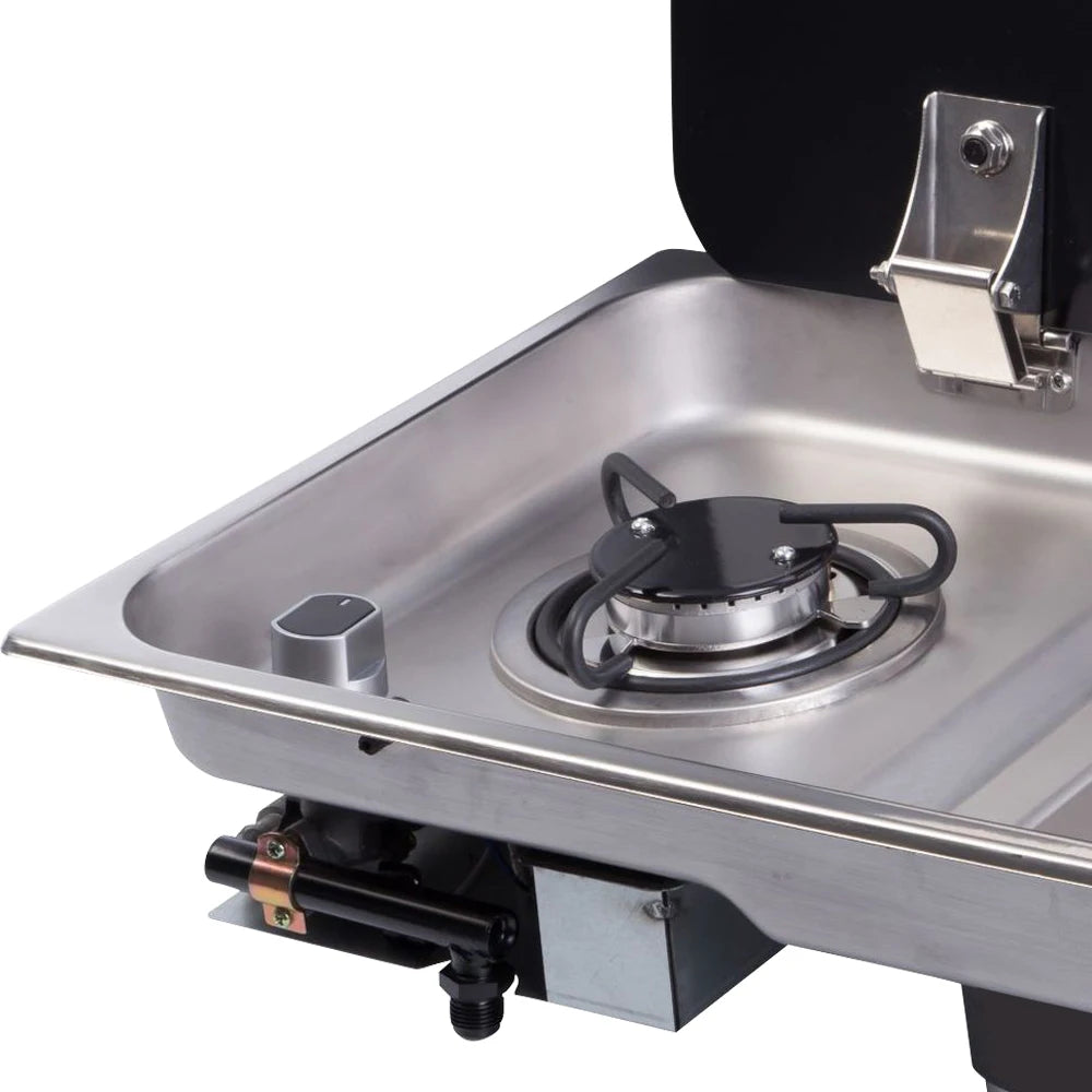 Boat Caravan RV Camper Gas Stove Gas Stove Hob and Stainless Steel Sink Combo with Black Glass Lid 21.1*12.52*5.75in