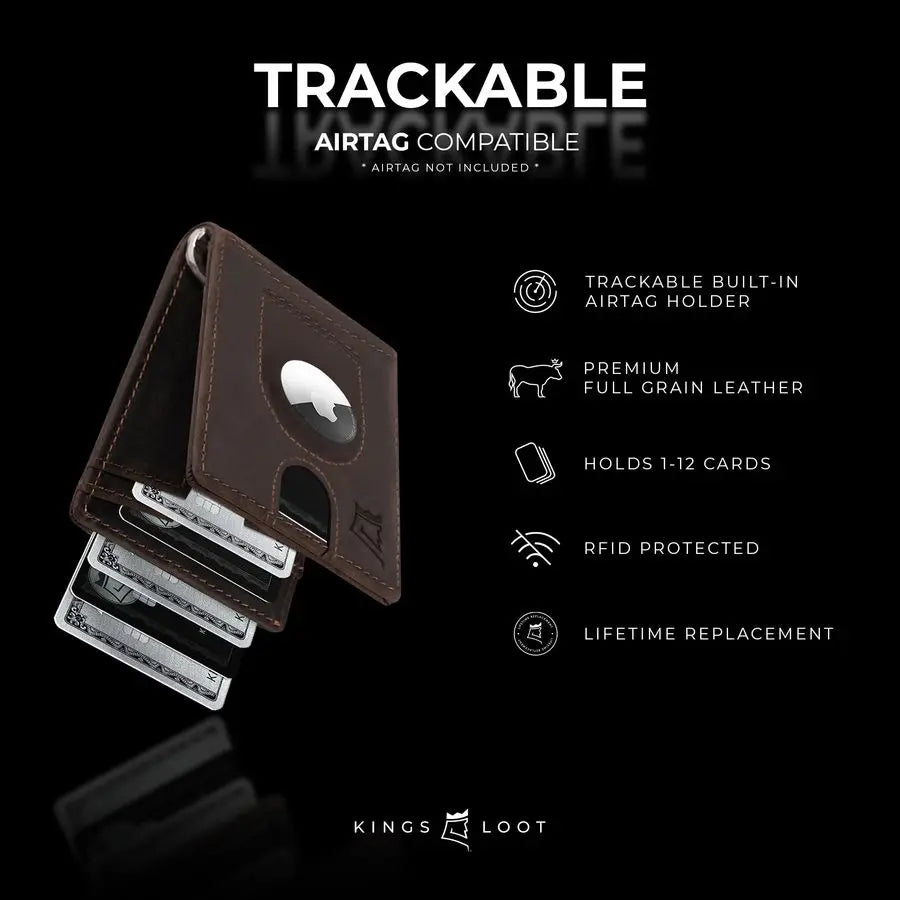 Airtag Wallet for Men RFID Blocking Leather Design with Airtag Holder, Money Clip amp Pull Tab Minimalist Air Tag Wallets
