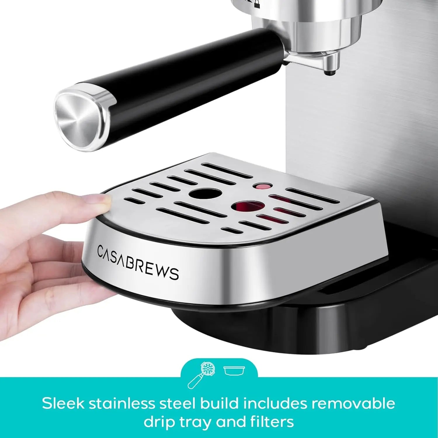 CM5418 20 Bar Espresso Machine, Compact Stainless Steel Coffee Maker with Steam Frother & 34oz Water Tank, Silver