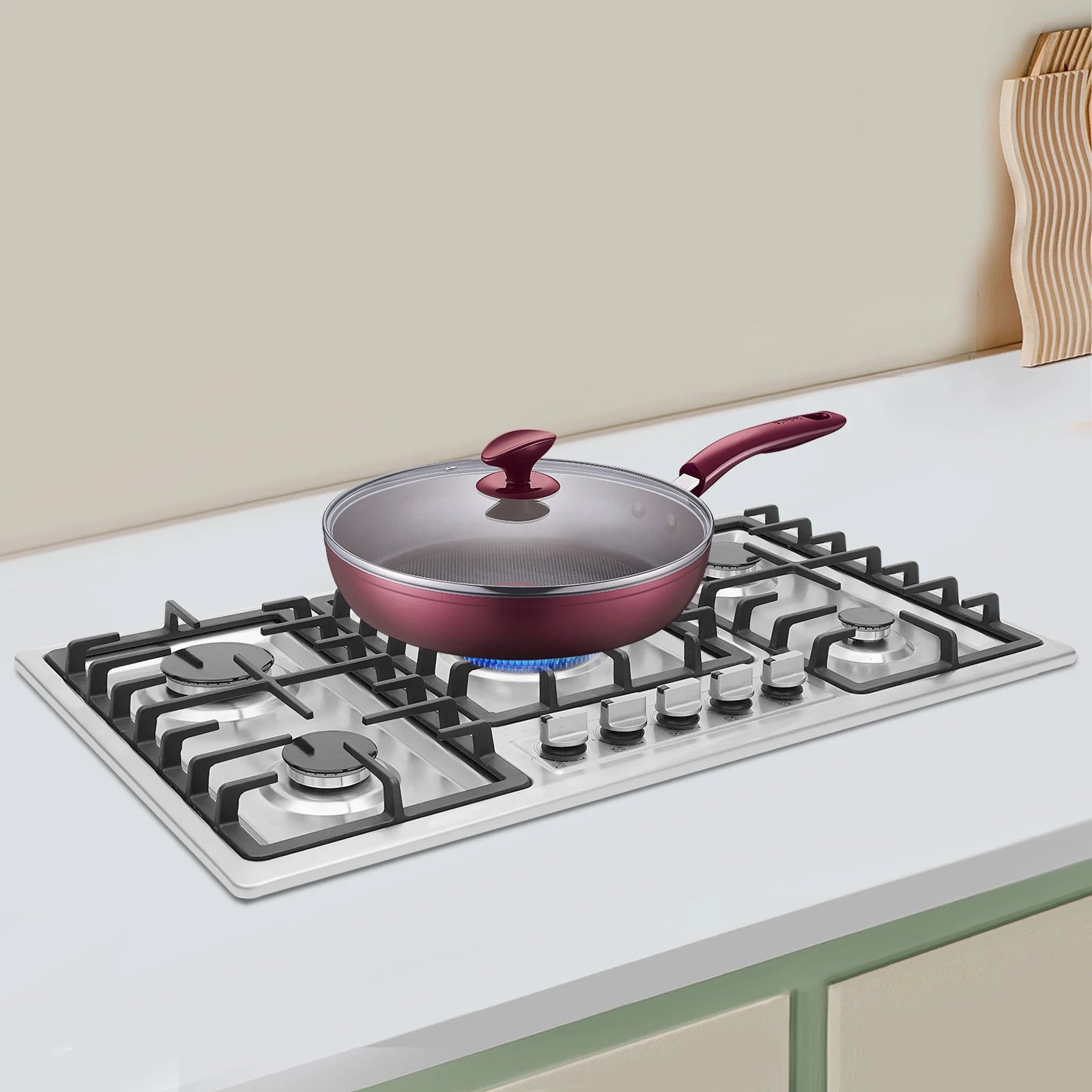 5 Burner Built-in Gas Cooktop 3.3KW NG Gas Stove Stainless Steel Gas Hob for Home Commercial Kitchen