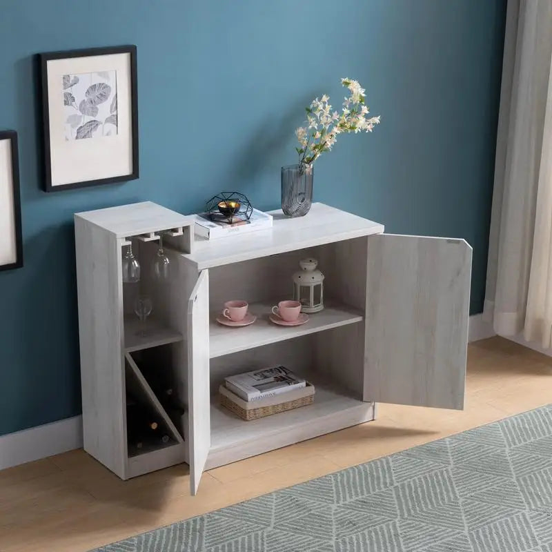 White Oak Bar Cabinet, Wine Bottle Storage, Holds 4 Bottles, Kitchen Display Unit, Stylish Design, Space-Saving Solution,
