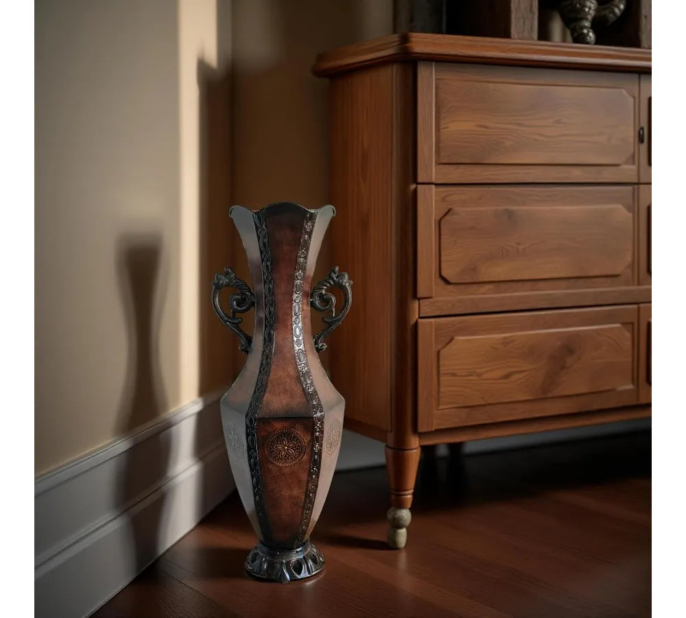 Elegant Embossed Metal Floor Vase 24 Inch Tall - Perfect for Wedding Decor, Spa Meditation & Home Accent