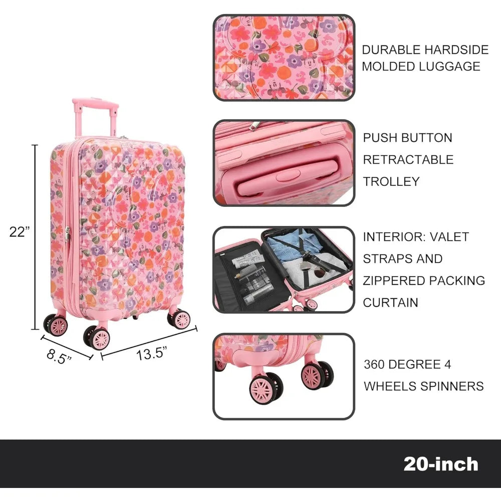 Minnie Mouse Print 20 Inch Hardshell Spinner Carry-On Suitcase with All-Over Design for Travel