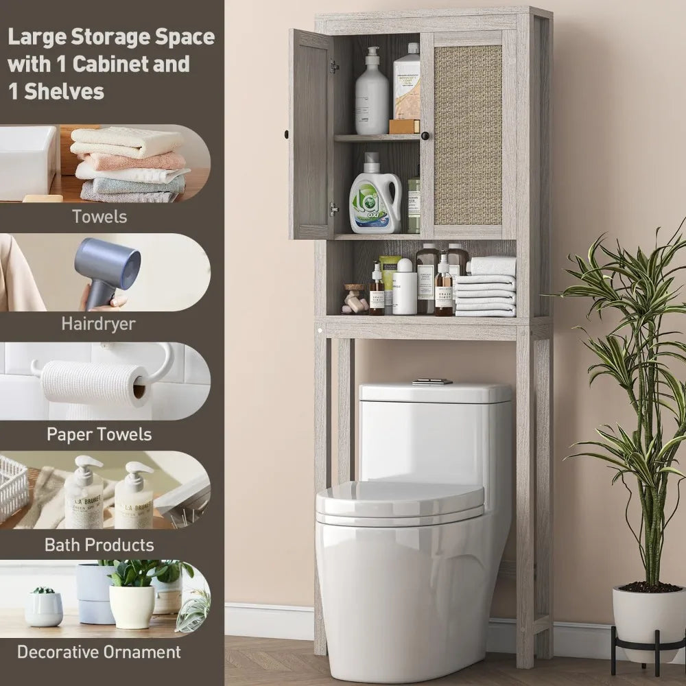Over-the-Toilet Storage Cabinet with Adjustable Shelf, Space-Saving Bathroom Organizer, Behind Toilet Cabinet for Enhanced Stora