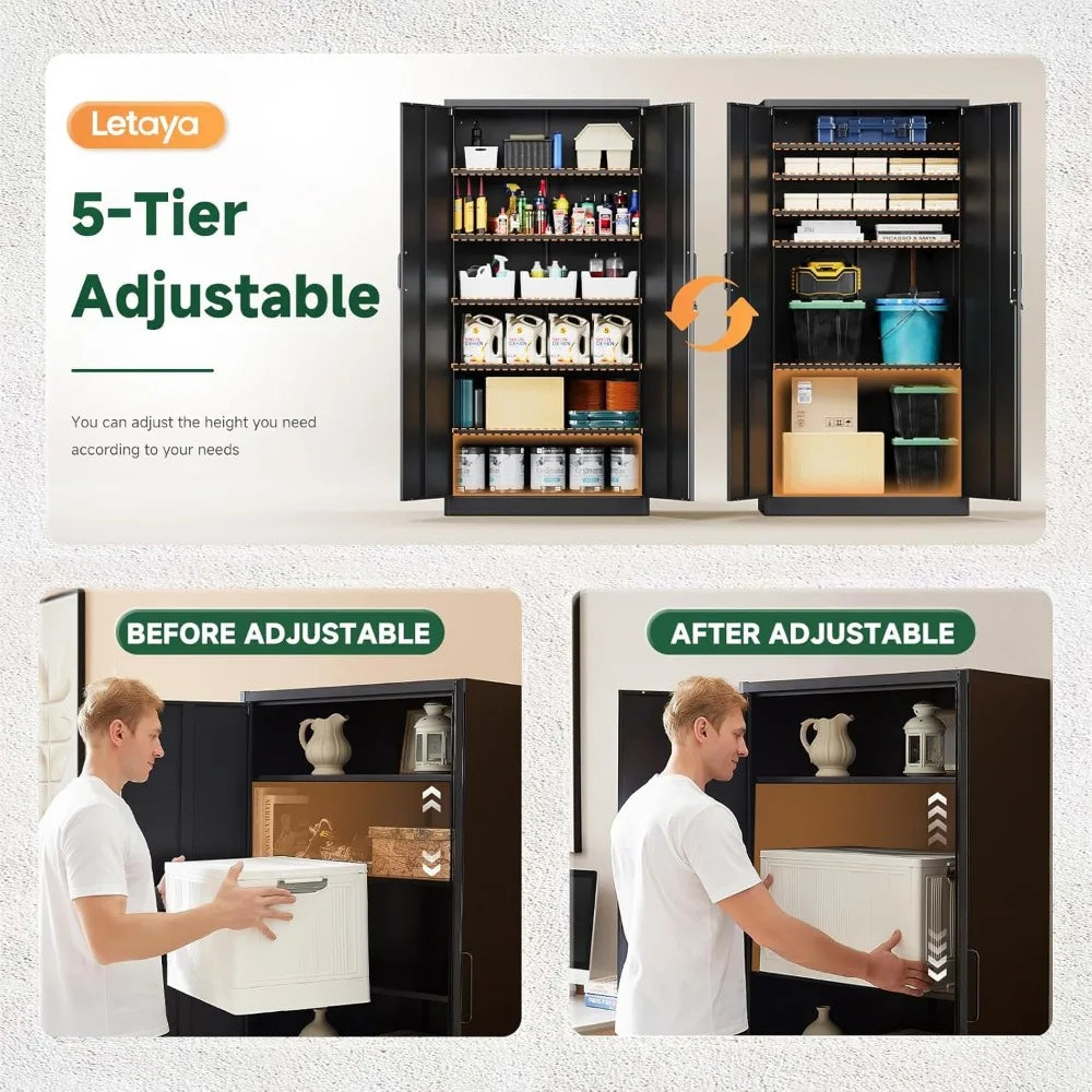 Tall Steel Storage Cabinets with Lockable Doors and Adjustable Shelves for Home and Garage Use