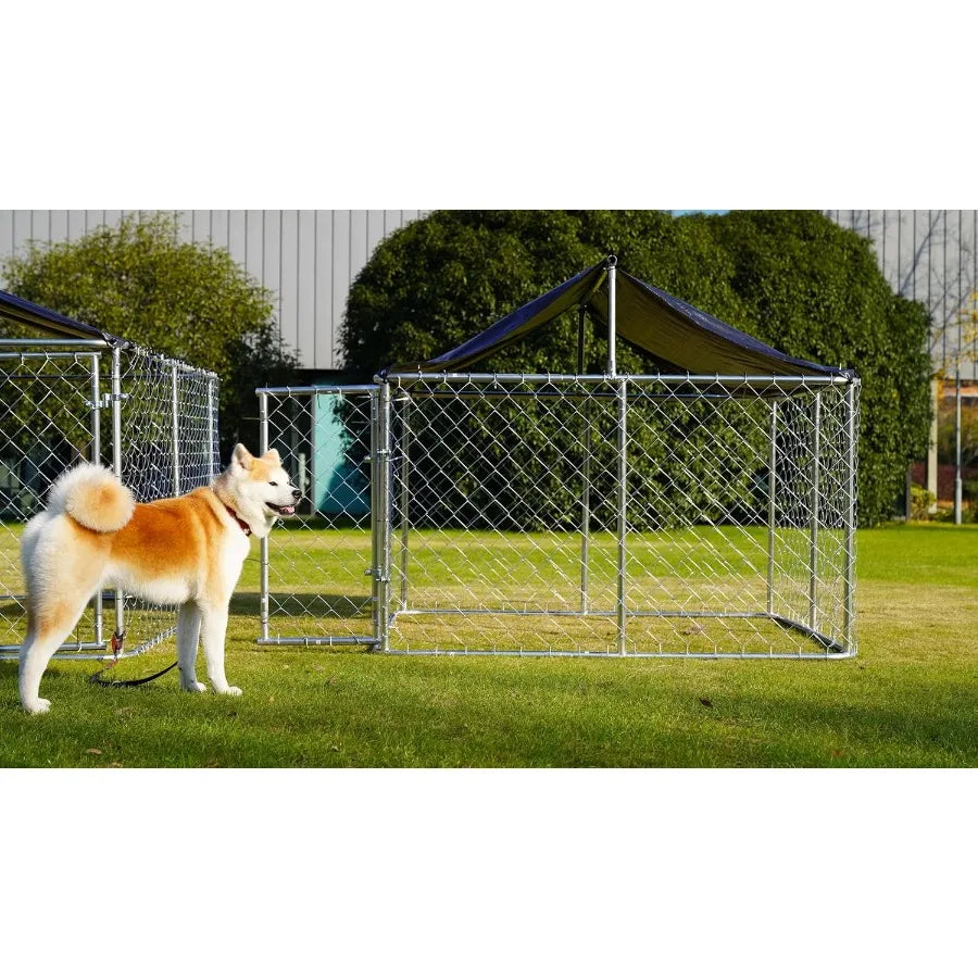 80x 80 Outdoor Dog Enclosure Heavy Duty Mesh Dog Cage with Steel Fence and Secure Lock in Black for Large Pets