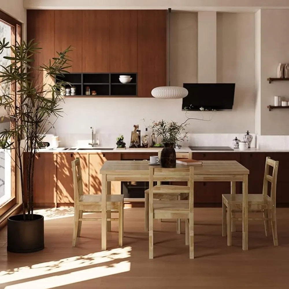 43.3 inch Solid Wood Indoor Modern Rectangular Dining Table Set for 4,Table and 4Solid Wood Dining Chairs for Kitchen,Customized