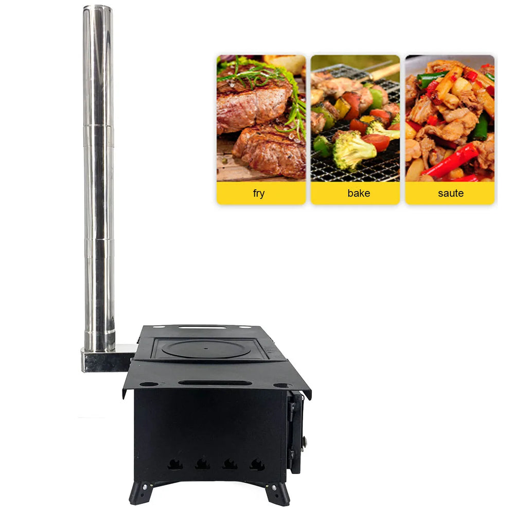 Portable Tent Firewood Stove  Large Firewood Stove with Split Chimney Camping Hiking Fishing Picnic BBQ Charcoal Grill Barbecue