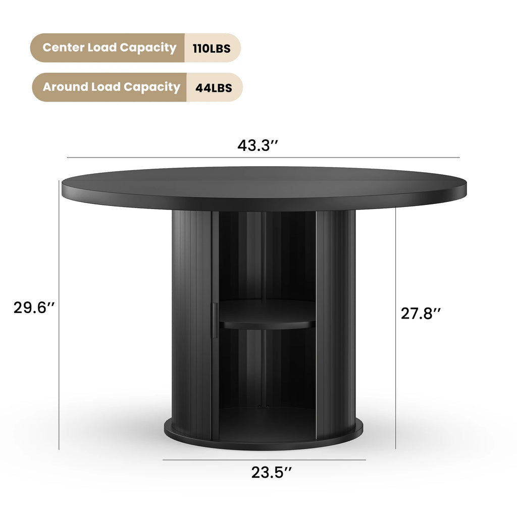 43" Round Dining Table for 4 People, Small Wood Kitchen Table with Sturdy Metal Base, Modern Round Dinner Table, Easy Assembly