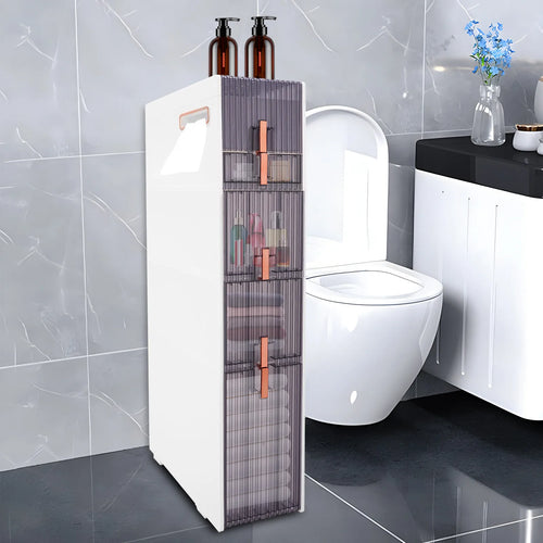 5-Tiers Bathroom Floor Cabinet 8.7*15*37.6in Storage Cabinet Narrow Standing Toilet Paper Holder