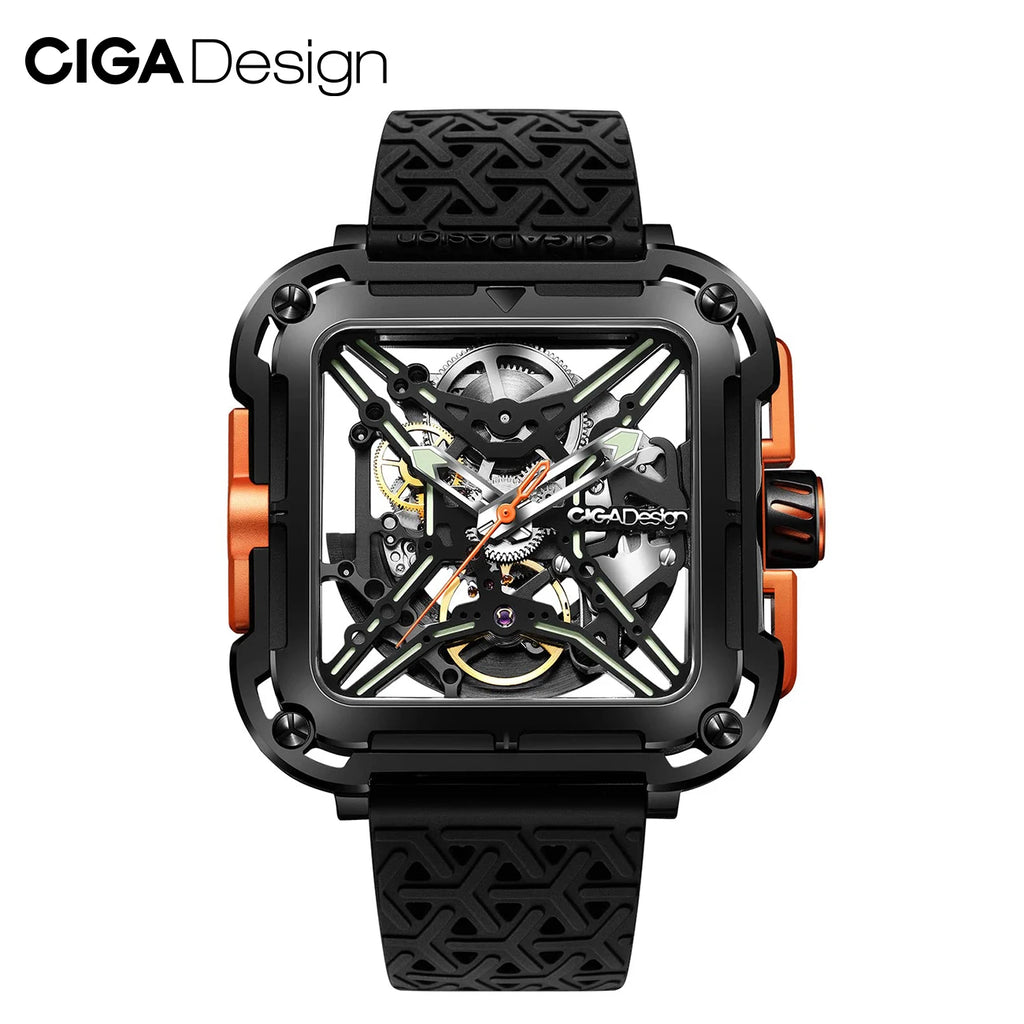 CIGA Design Square Skeleton Automatic Watch Men Fashion X Series SUV Luminous Anti-shock Mechanical Wrist Watches reloj hombre
