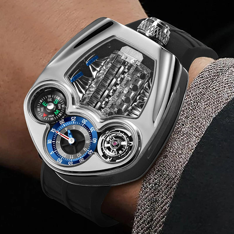 PINDU Design Men's Watch Top Brand Luxury Business Watch Men's Compass Waterproof Quartz Wristwatches Silicone Strap P6658