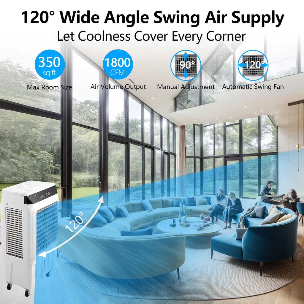 Evaporative Air Cooler, 1800CFM Swamp Cooler with Remote Control and 12H Timer, 4 Ice Packs, 3 Modes & Wind Speeds , 8.4 Gallon