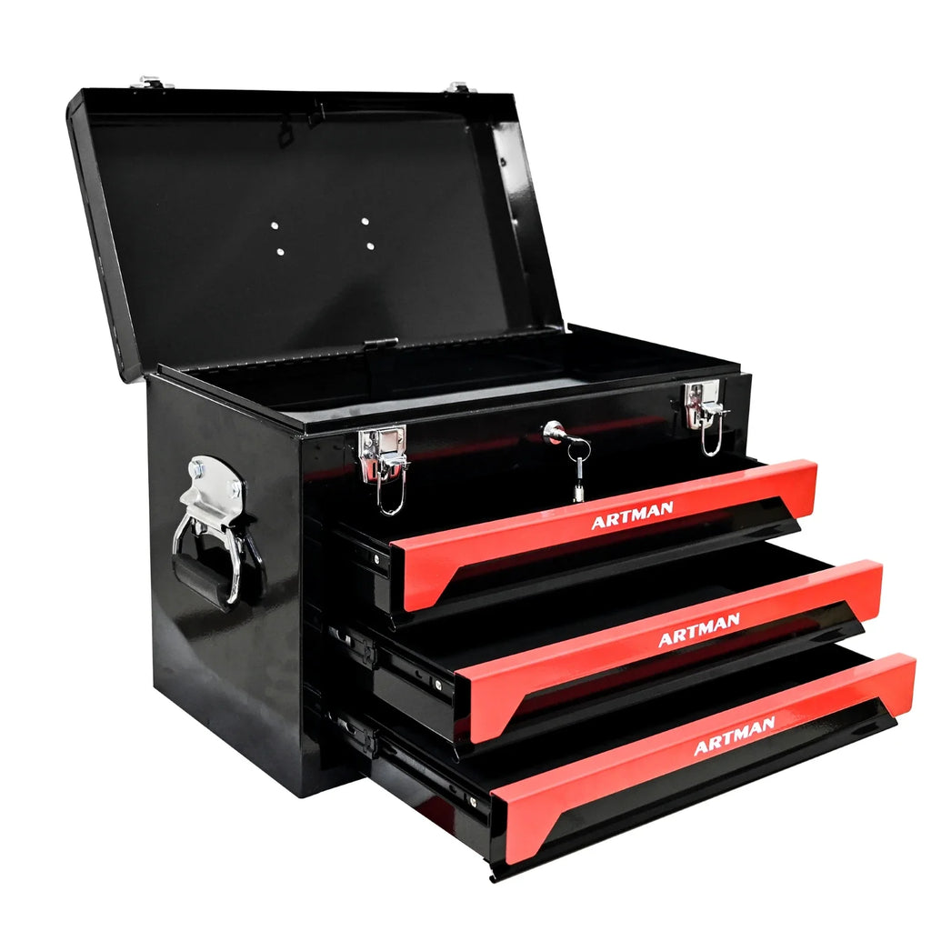 3 Drawer Metal Tool Box,Portable Metal Tool Box with EVC Liner and Lock,tool box organizer,Empty Box,tool chest,garage storage