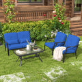 2 PCS Patio Furniture Set Outdoor Loveseat Chair Coffee Table Cushioned Seat Navy