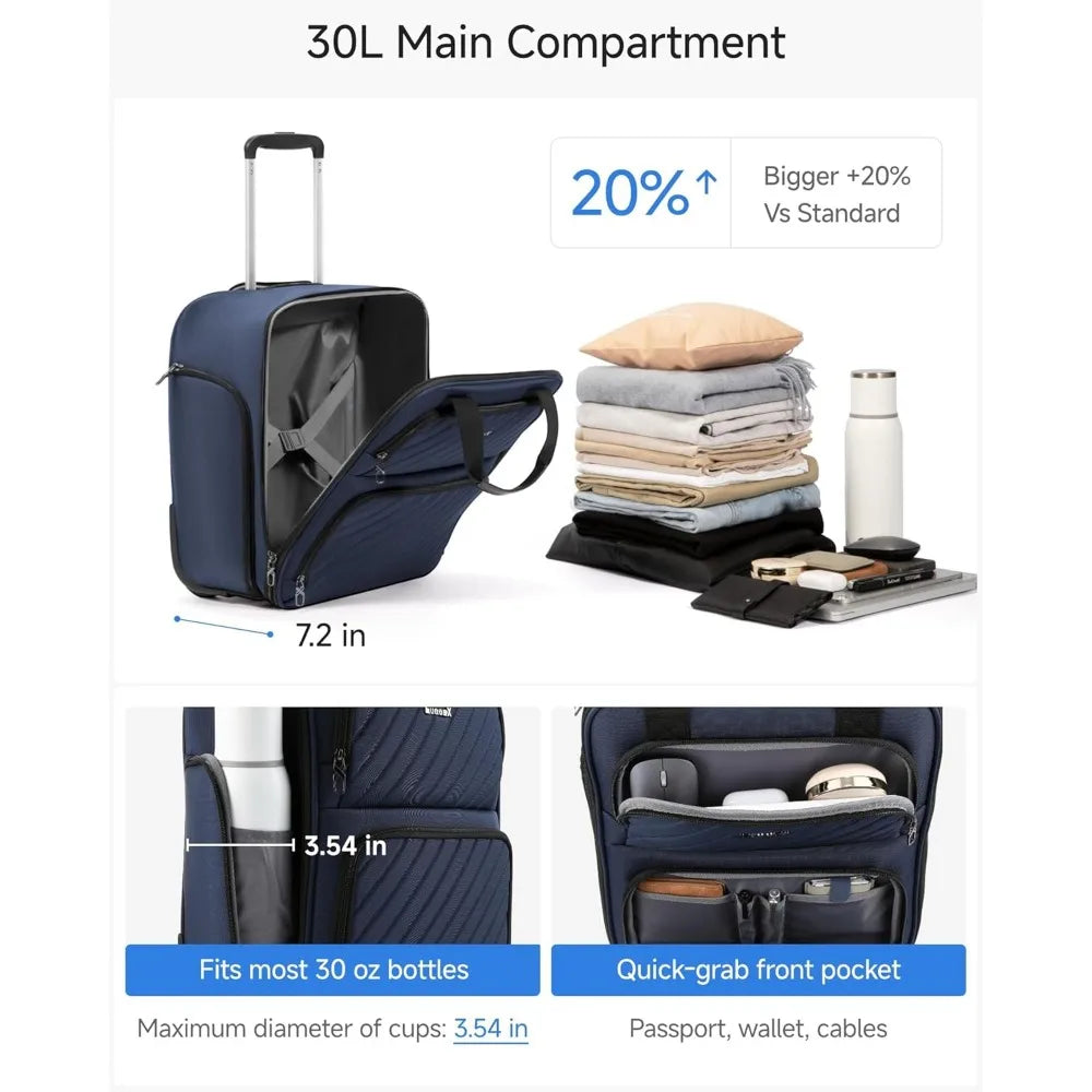 Lightweight Soft Sided Spinner Personal Item Underseat Carry-On Luggage - Stylish Suitcase for Air Travel