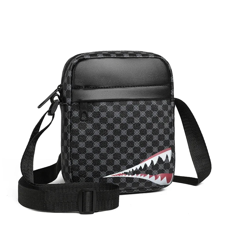 Men's single-shoulder crossbody bag, adjustable shoulder strap, checkered print, daily use messenger bag