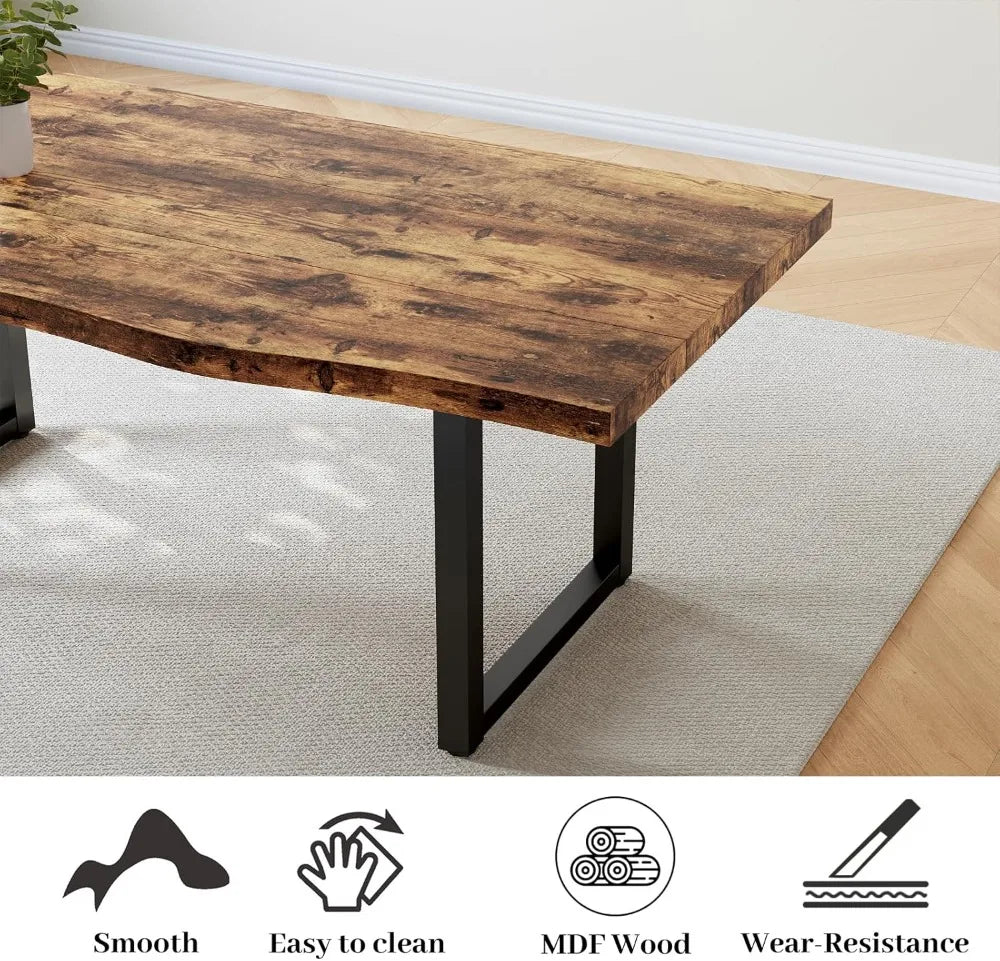63" Modern Dining Table Set with 2 Benches for 4-6 Persons, Thickened MDF Wooden Kitchen Table and Chairs