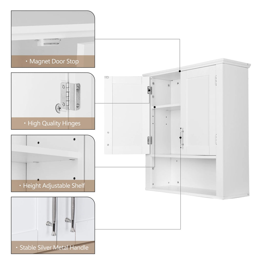 Bathroom Wall Cabinet Over Toilet Storage with 2 Doors Shelves Medicine Organizer Space Saving Bathroom Storage Cabinet