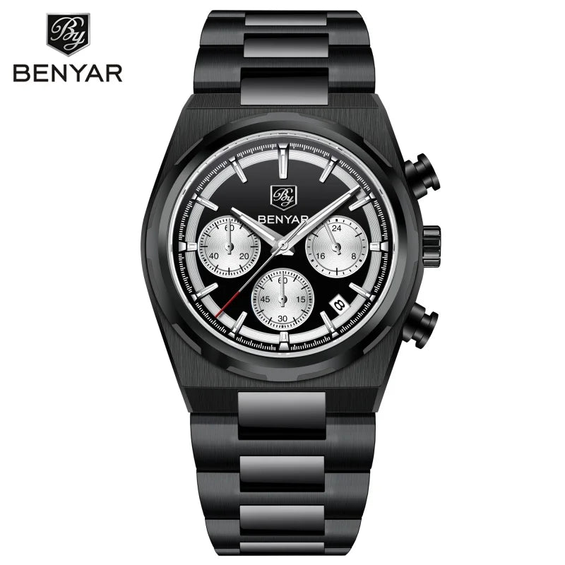 BENYAR New Quartz Automatic Date Chronograph Luminous Life Waterproof Luxury Men watch 40mm Dial Stainless Steel Strap Man watch