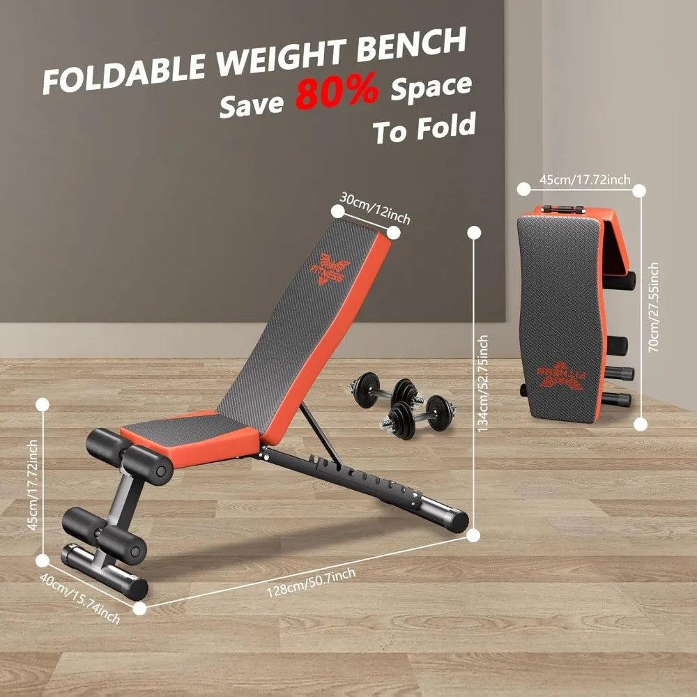 Deskeuzeew Adjustable Weight Bench With 8 Positions for Full Body Workout Foldable 660 LB Workout Bench Press for Home Gym Stren