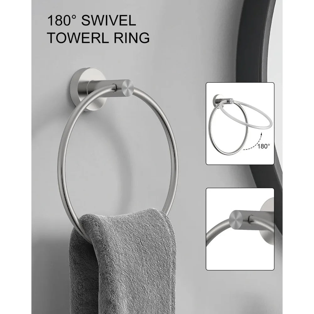 Stainless Steel Bathroom Hardware Accessory Set - 12 Piece Brushed Nickel Towel Holder and Rack Combo for Modern Bath Design