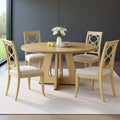 Farmhouse Style Dining Table Set for 4-6, Wooden Top Circle Table, Pedestal Base, Dining Room Furniture - Burlywood Finish