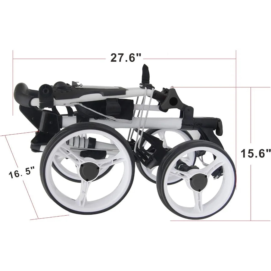 Folding Golf Push Cart 4 Wheel with Foot Brake for Easy Transportation and Storage 1Second Open Close Design Adjustable Handle
