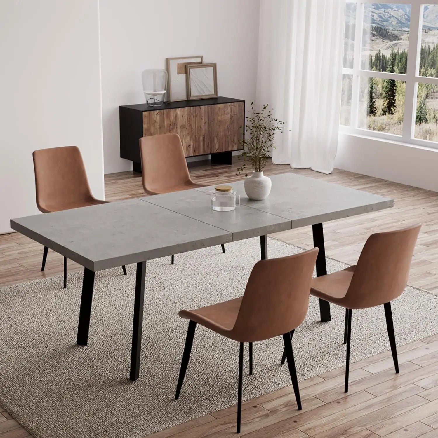 47.2"- 62.9" Extendable Dining Table Set for 6, Modern Kitchen Table with 6 PU Leather Chairs, Thickened Expandable, Customized