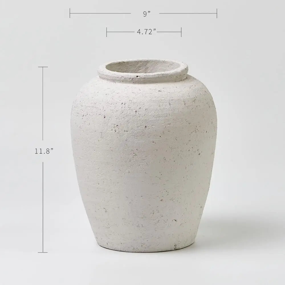 Elegant White Ceramic Zen Vase, 11.8 Tall, Rustic Style, Ideal for Farmhouse Decor and Home Flower Arrangements