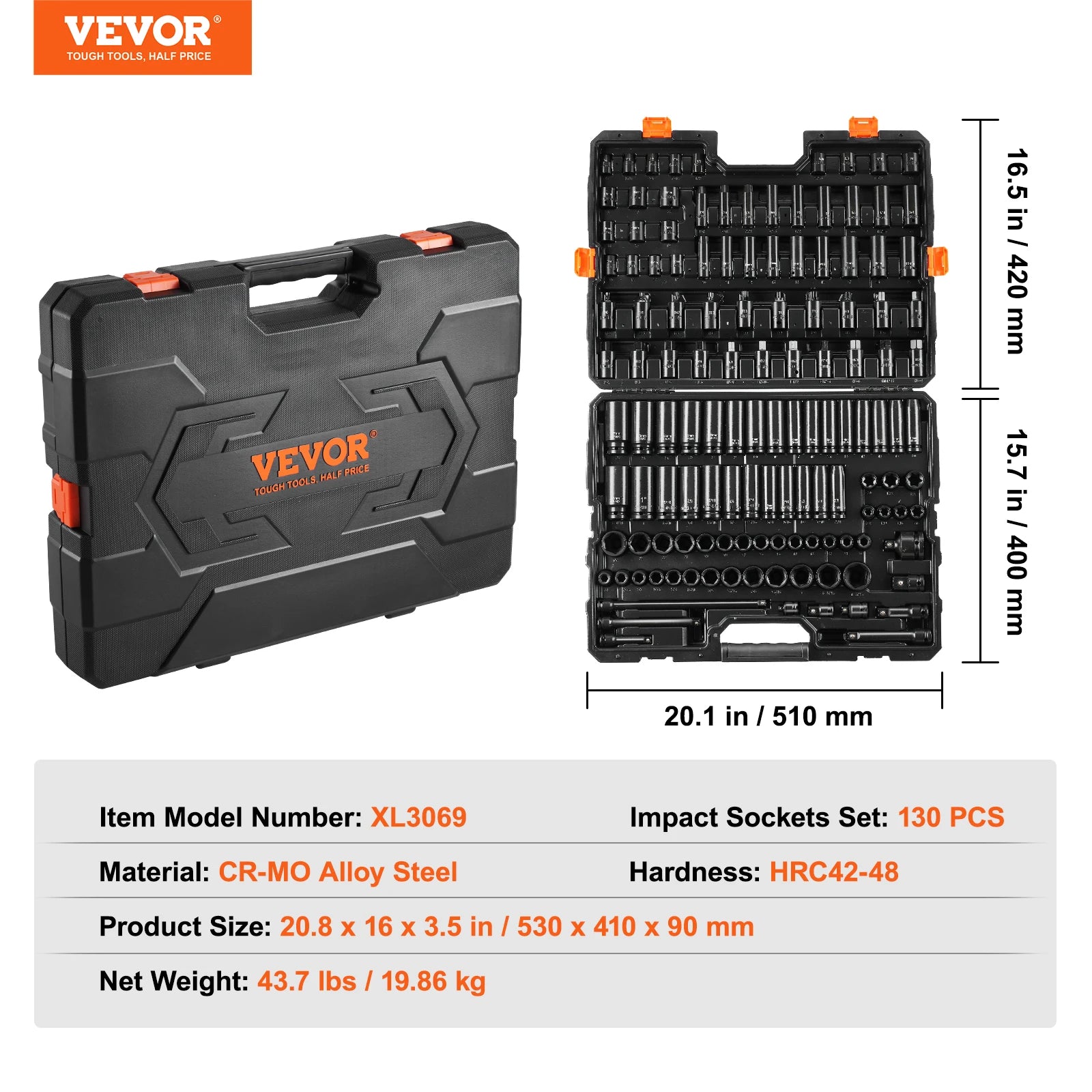 SucceBuy Impact Socket Set SAE and Metric Socket SetCr-Mo Alloy Steel for Auto Repair Rugged Construction Includes Storage Case