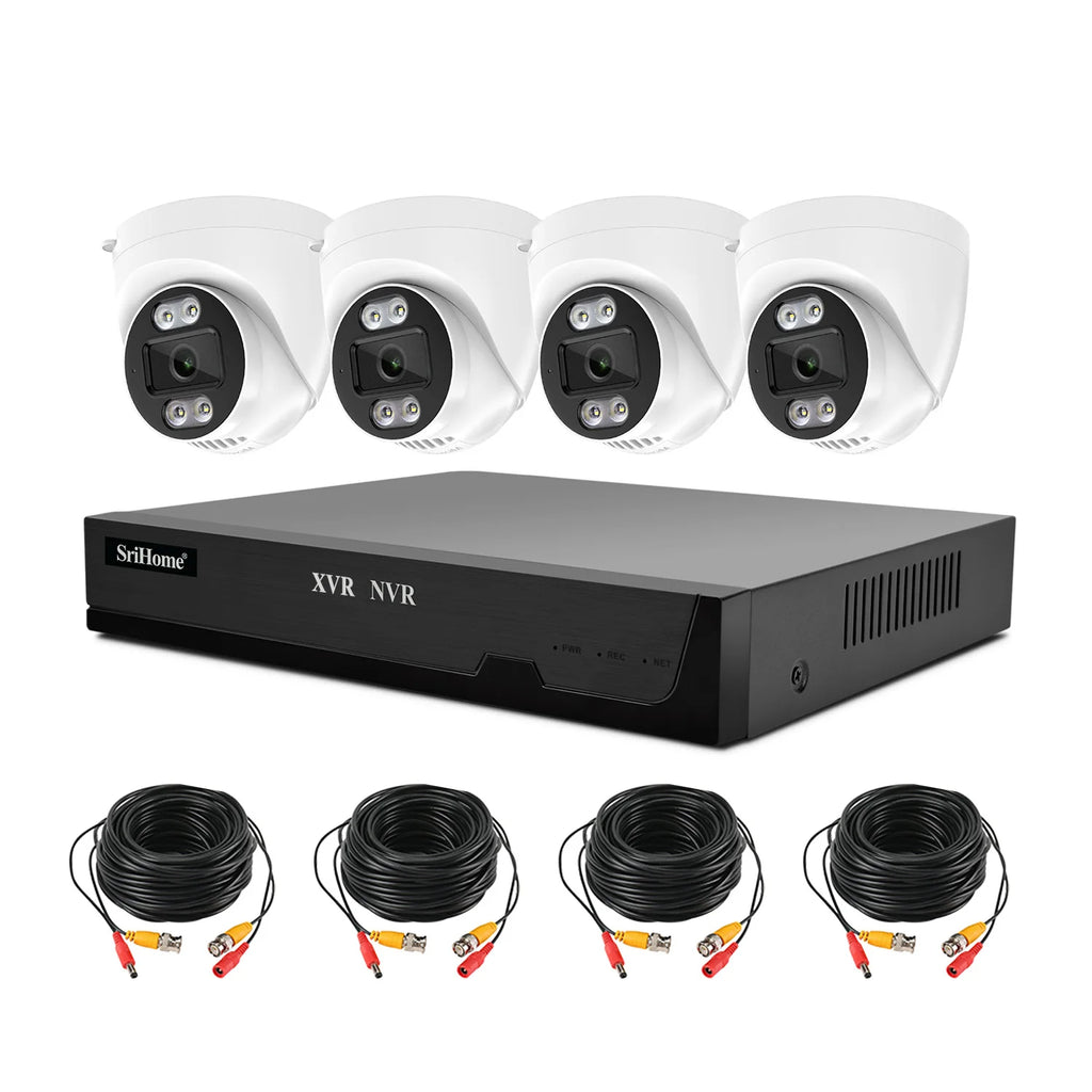 Srihome NVS008-AHD030B 2MP 1080P  4CH Full Color  Wired DVR Kit Home Security CCTV Monitor
