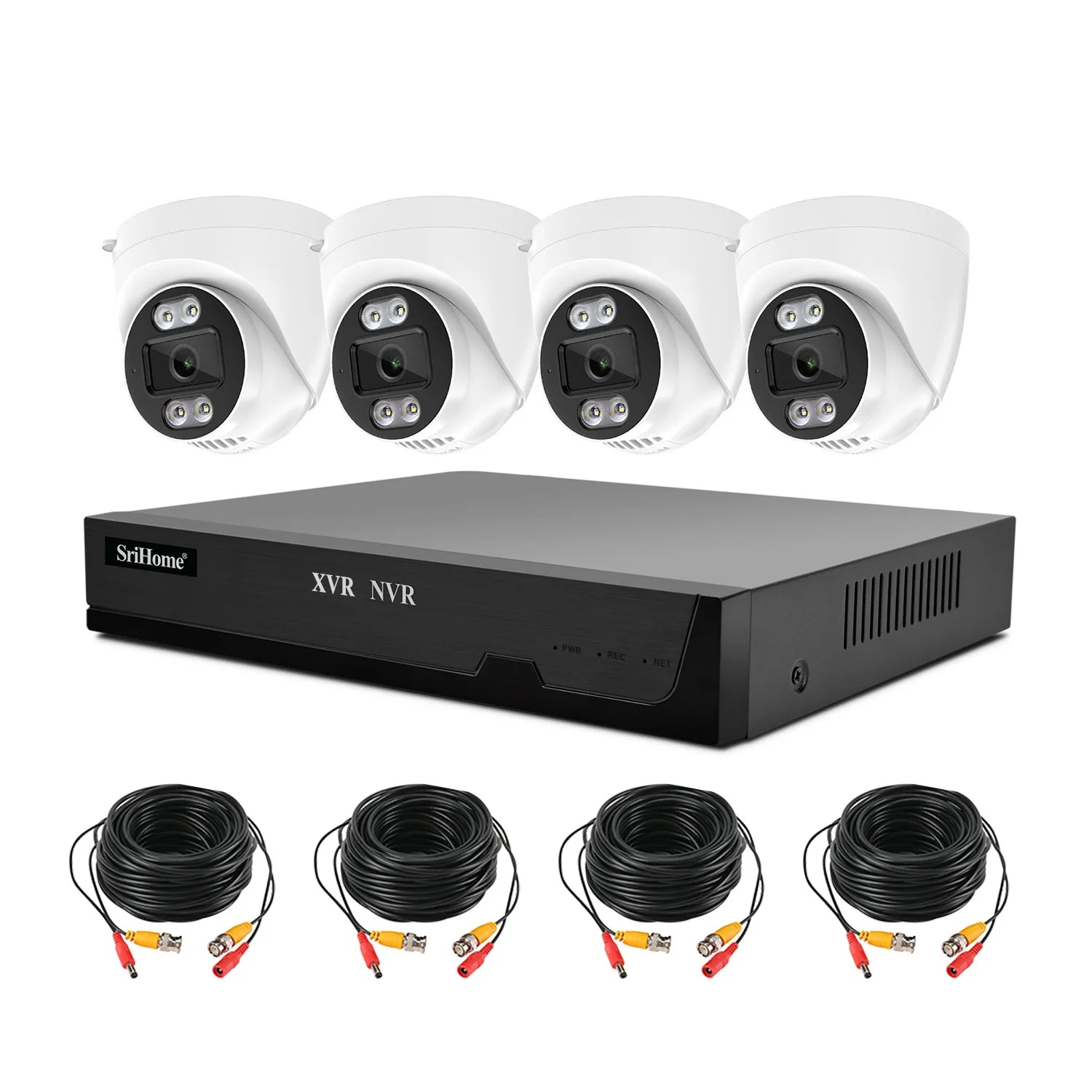 Srihome NVS008-AHD030B 2MP 1080P  4CH Full Color  Wired DVR Kit Home Security CCTV Monitor