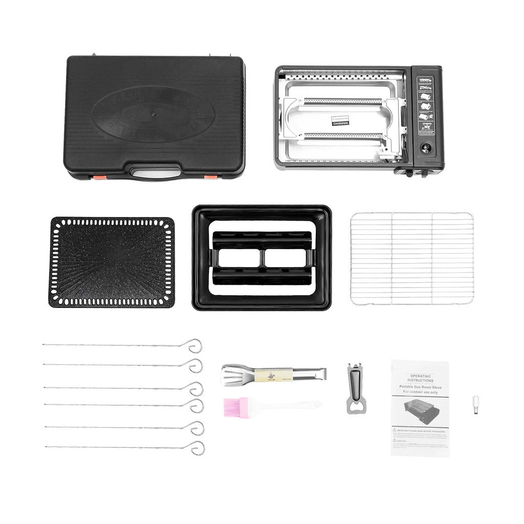 Portable Butane Grill Stove Camping Grill Gas Stove Free Standing BBQ Grill w/Grilling Net Carry Case for Camping Cooking