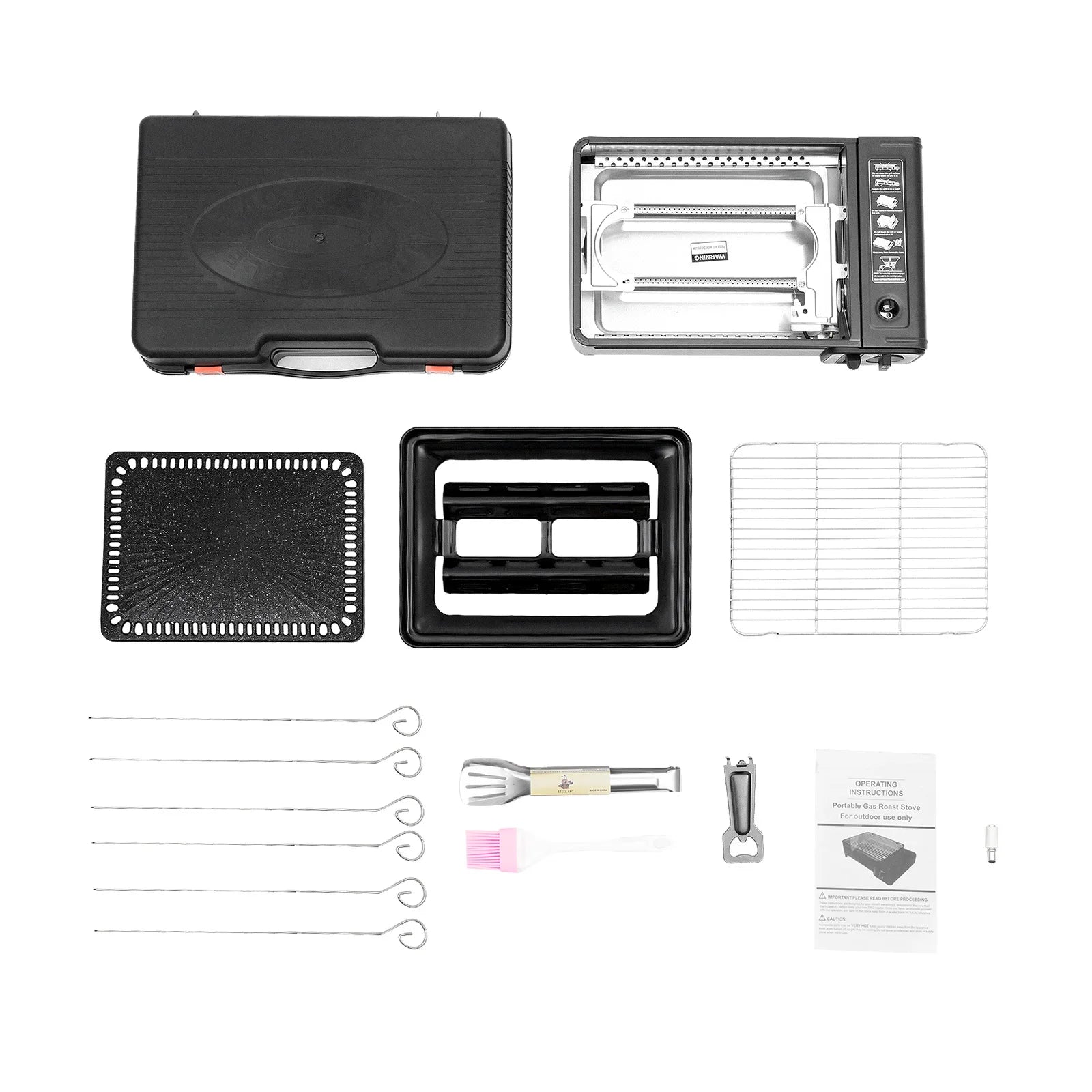 Portable Butane Grill Stove Camping Grill Gas Stove Free Standing BBQ Grill w/Grilling Net Carry Case for Camping Cooking