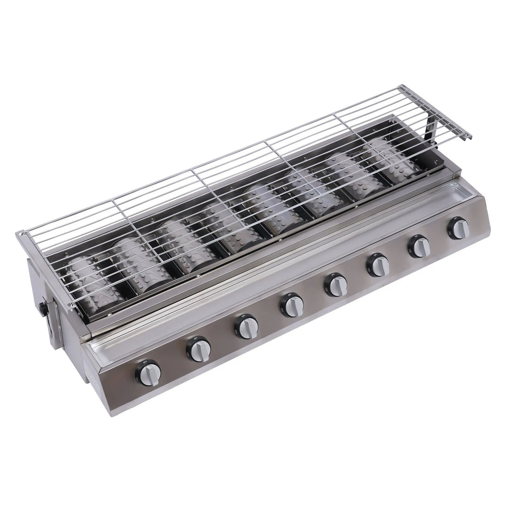 8-Burner Gas BBQ Grill, Stainless Steel, Adjustable Height, Portable and Easy to Clean