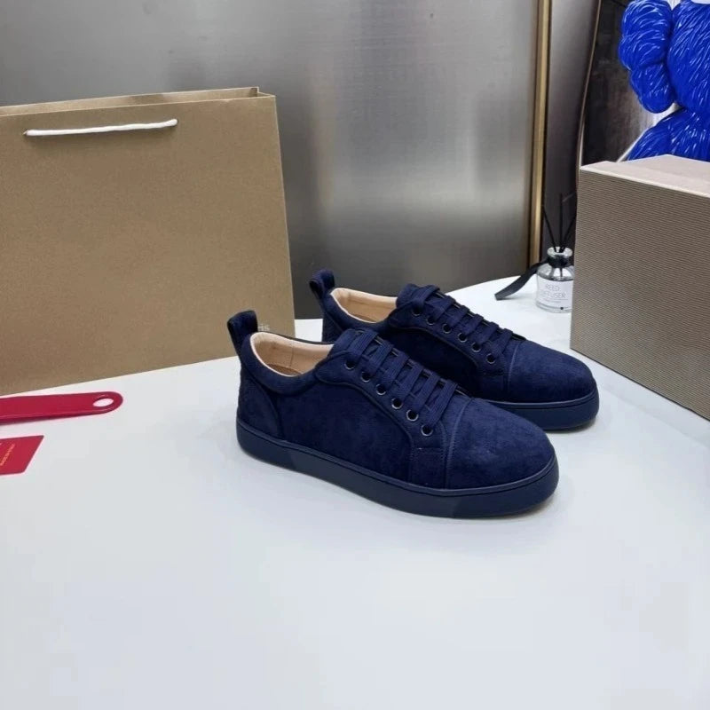 2025 New Breathable Couple Red Sole Shoes Genuine Leather Rivet Flat Casual Trendy Comfortable Unisex Footwear