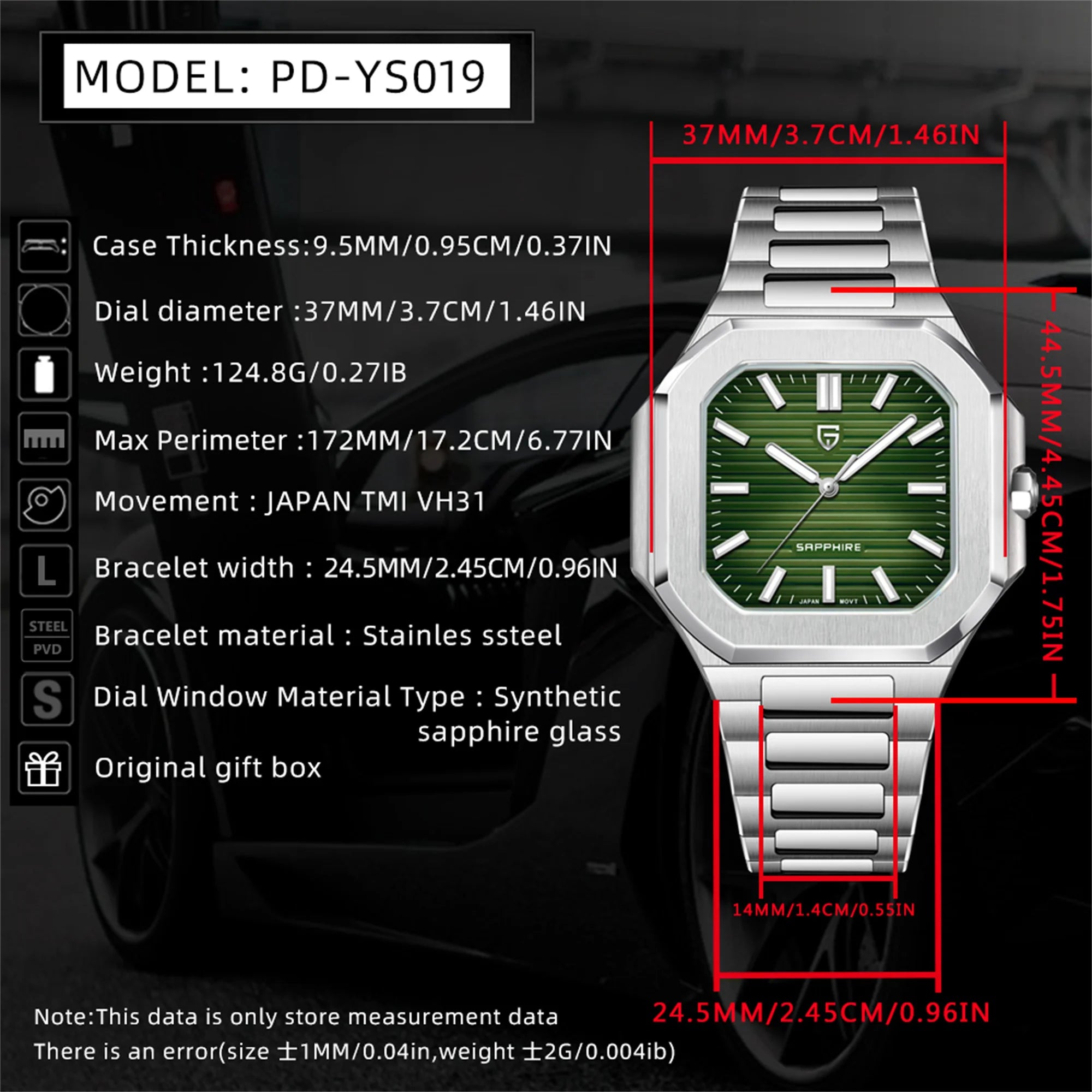 PAGANI DESIGN 2025 New Men's Quartz Wristwatches TMI VH31 37MM 10Bar Waterproof 316L Luxury Stainless Steel Sapphire Men's Watch