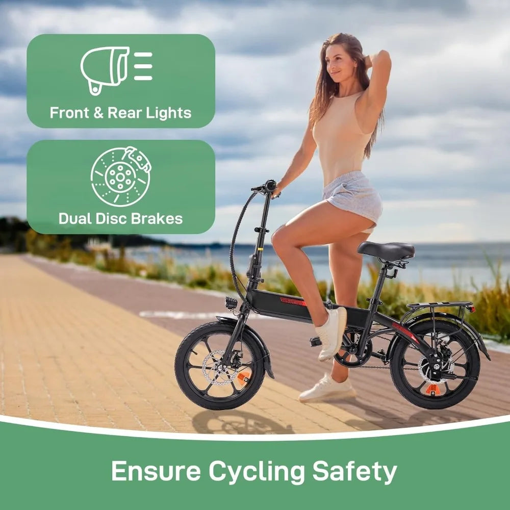 Adult 16 Inch Electric Bike Folding E-Bike with 350W Motor Dual Disc Brakes Pedal-Assist 35 Miles Range 15.5 Mph Speed