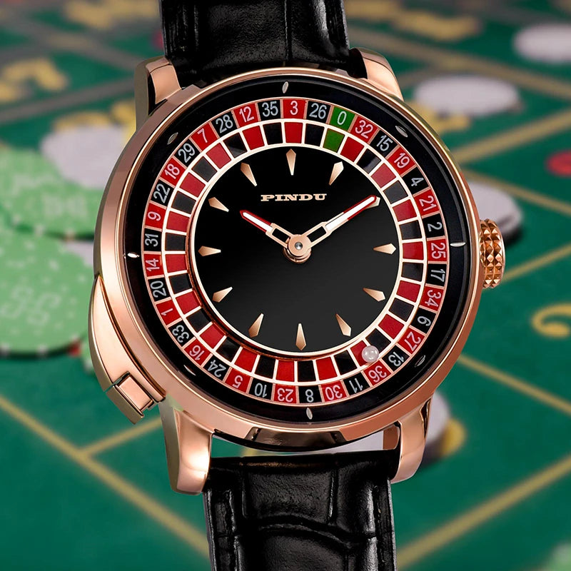 PINDU Rotating Dial Design Mechanical Watches Men NH35 Movement Sapphire Waterproof Leather Luxurious Automatic Wristwatches
