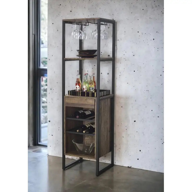 Weathered Oak Finish Wine Rack, Holds Up to 20 Bottles, Elegant Storage Solution for Home or Bar