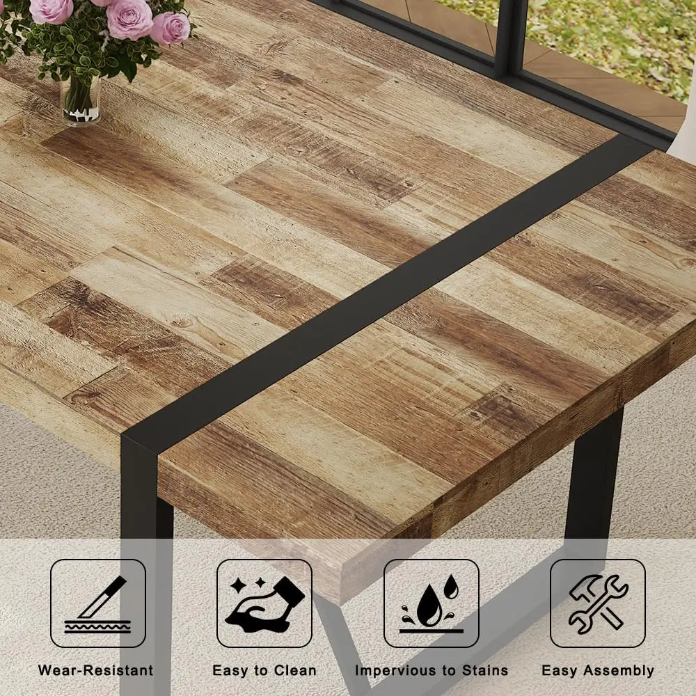 Wood Dining Table Set for 6, 71" Large Rectangular Kitchen & Dining Room Table with 6 Suede Upholstered Chairs,, Customized