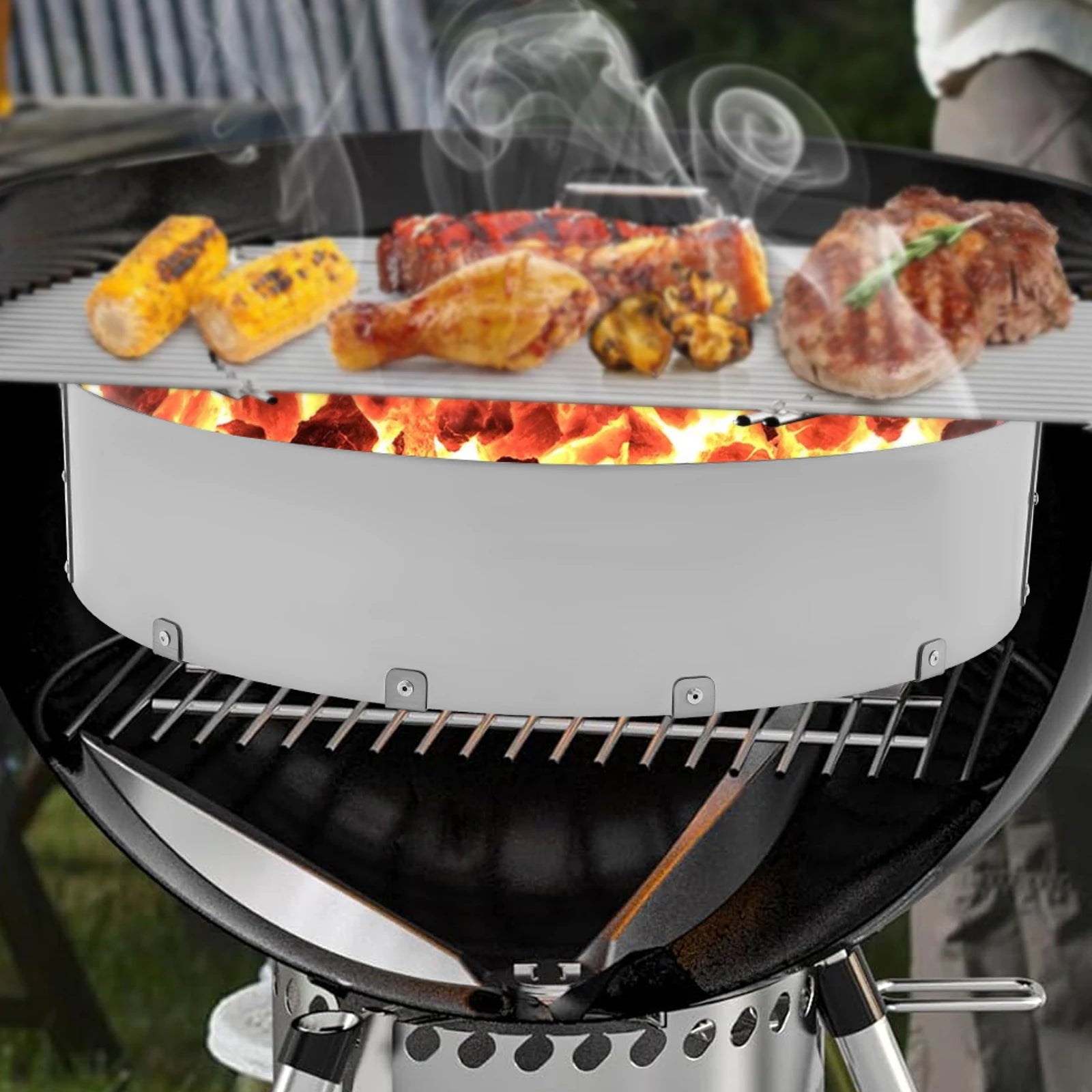 Stainless Steel Grill Baskets Slow Sear Barbecue Basket Charcoal Briquet Holder Large Capacity Charcoal Basket with Water Pan