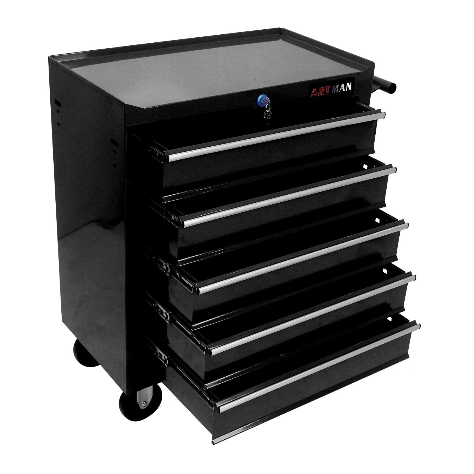 Tool cart with wheels 5 drawers,multifunctional rolling tool cart,locking tool storage organizer cart for garage,warehouse,black