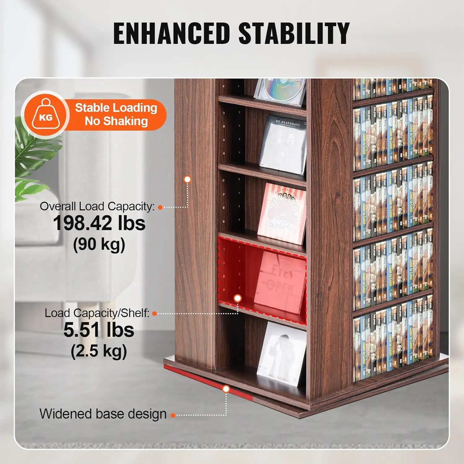 Media Storage Cabinet, 34 Compartments Rotating Media Tower, Protects & Organizes Music, Movie, Video Games or Memorabilia