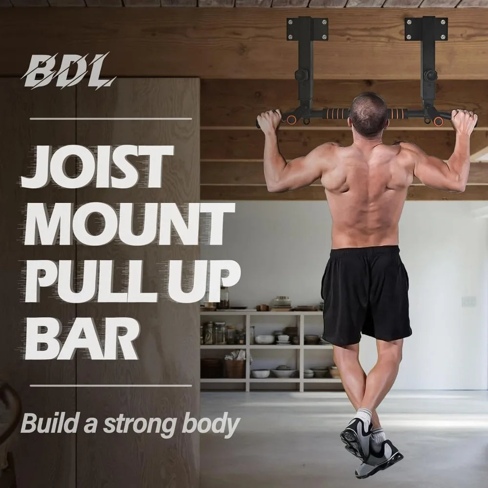 Wall Mounted Pull Up Bar Multifunctional Dip Station for Home Gym, Adjustable Height, Supports 440 Lbs Indoor Workout Equipment