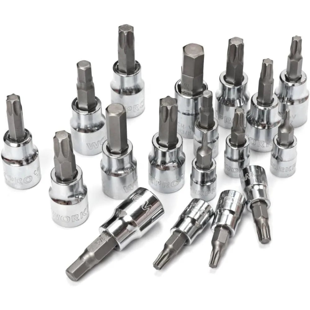 WORKPRO 450-Piece Drive Socket Set 1/2 1/4 3/8, CR-V Metric and Imperial with Quick-Release Ratchet Wrench, Spanners, Bits Set,