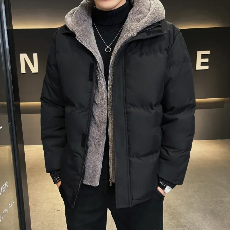 Large size cotton coat autumn and winter hooded warm and cold resistant granular velvet cotton coat men's winter clothes cotton
