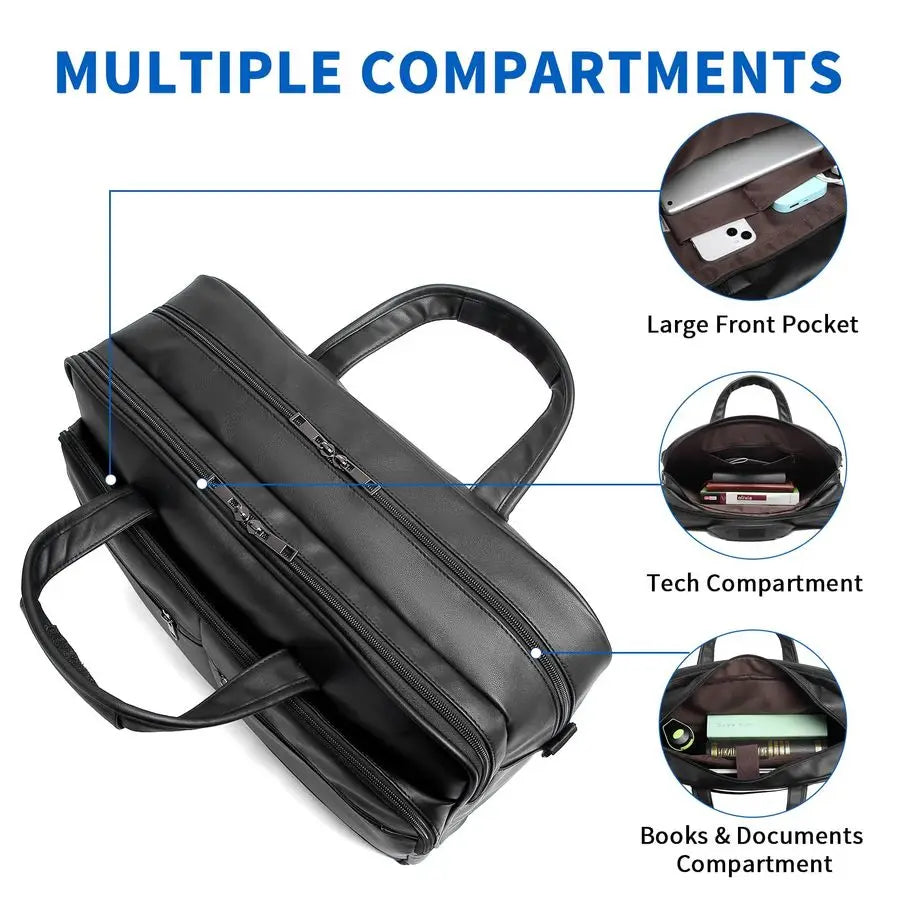 Leather Messenger Bag, 15.6 Inch 17.3 Inch Laptop Briefcase Satchel Computer Shoulder Bag Business Handbag