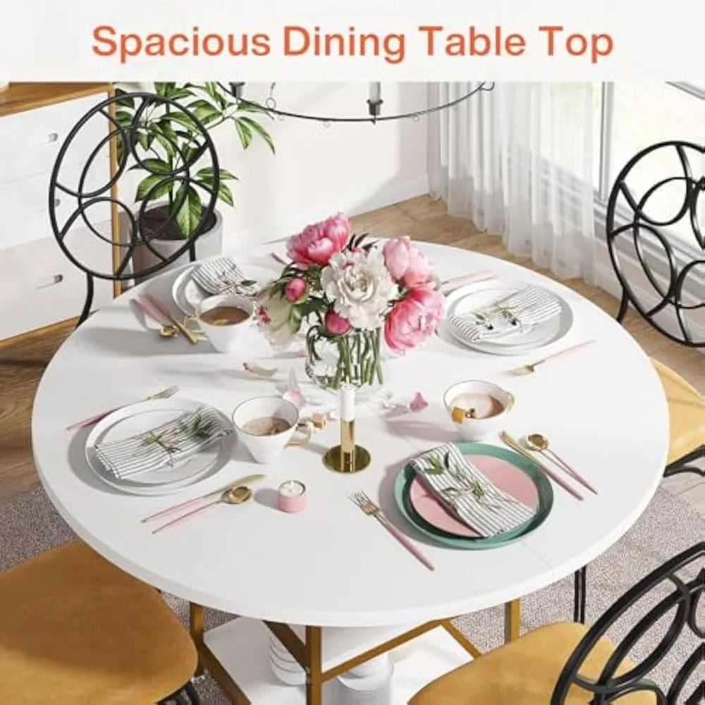 Round 47-Inch Dining Table with Storage for 4 People, Ideal for Kitchen and Dining Room